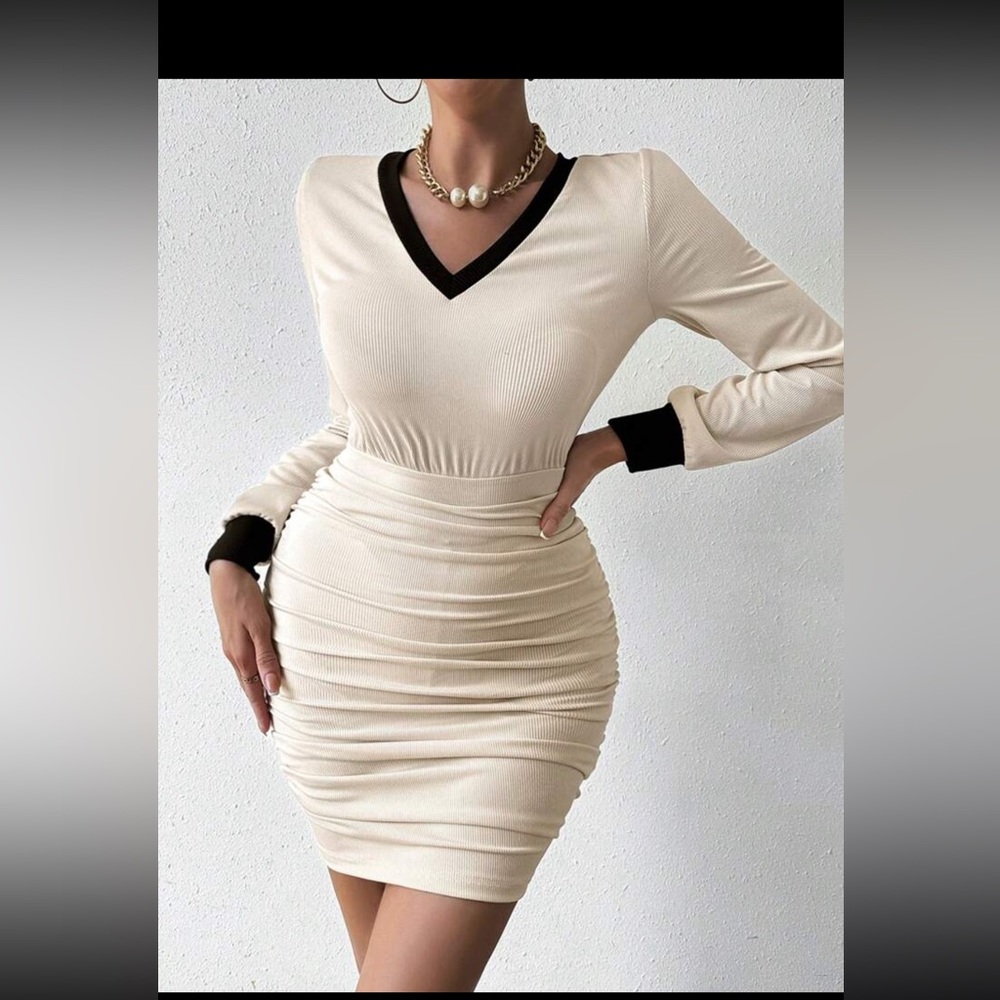 Cream And Black Mid Dress